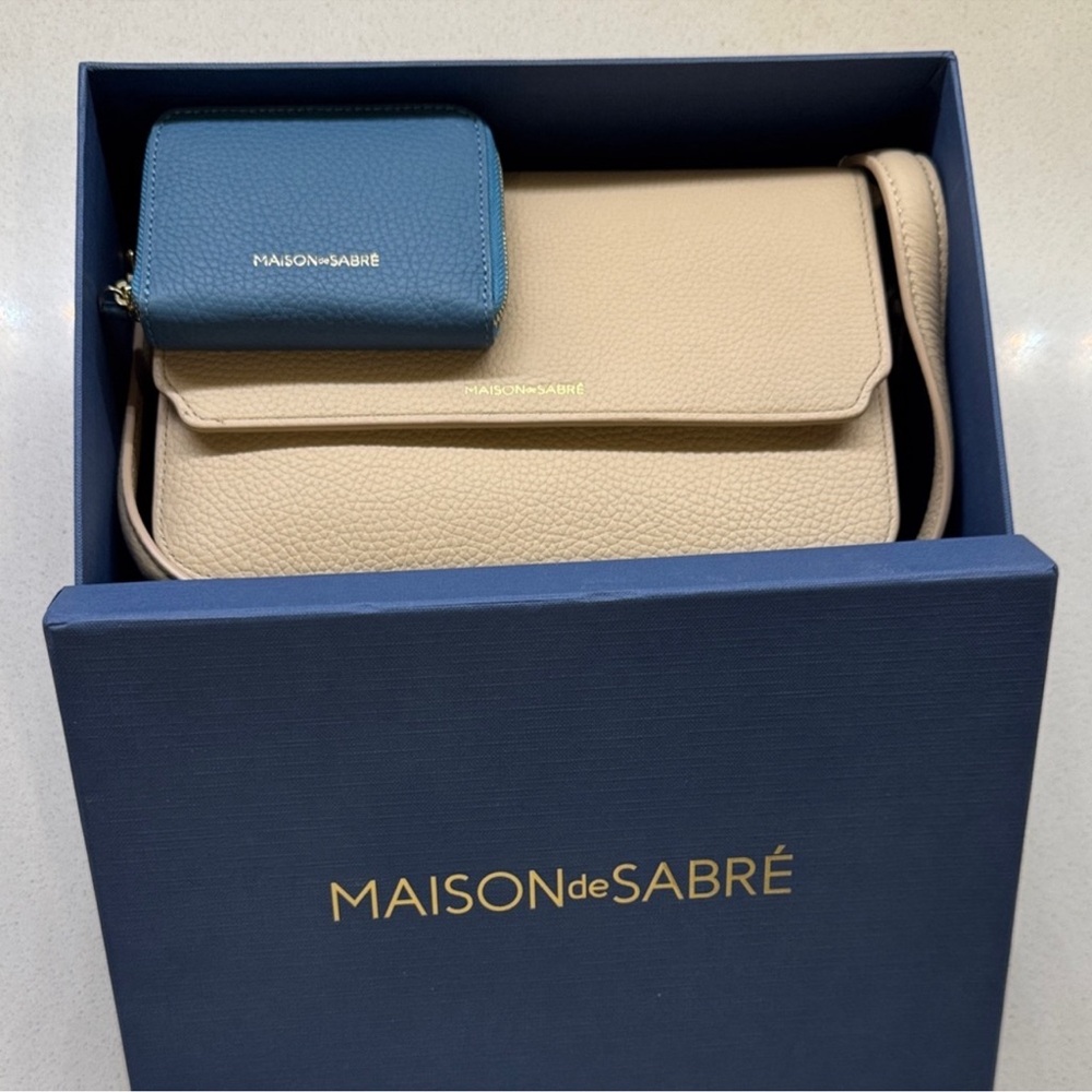 MAISON de SABRÉ Cream medium flap Leather Crossbody with Blue wallet